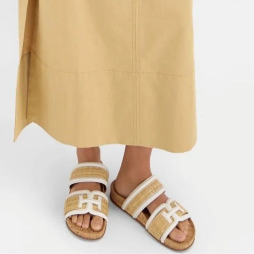 NEW Sam Edelman Rowan Emblem Slide Sandals 6.5 Natural Woven White Double Strap